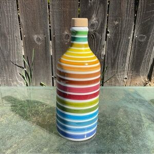 Frantoio Muraglia Italian Pottery Olive Oil Bottle - Hand Made Rainbow Striped